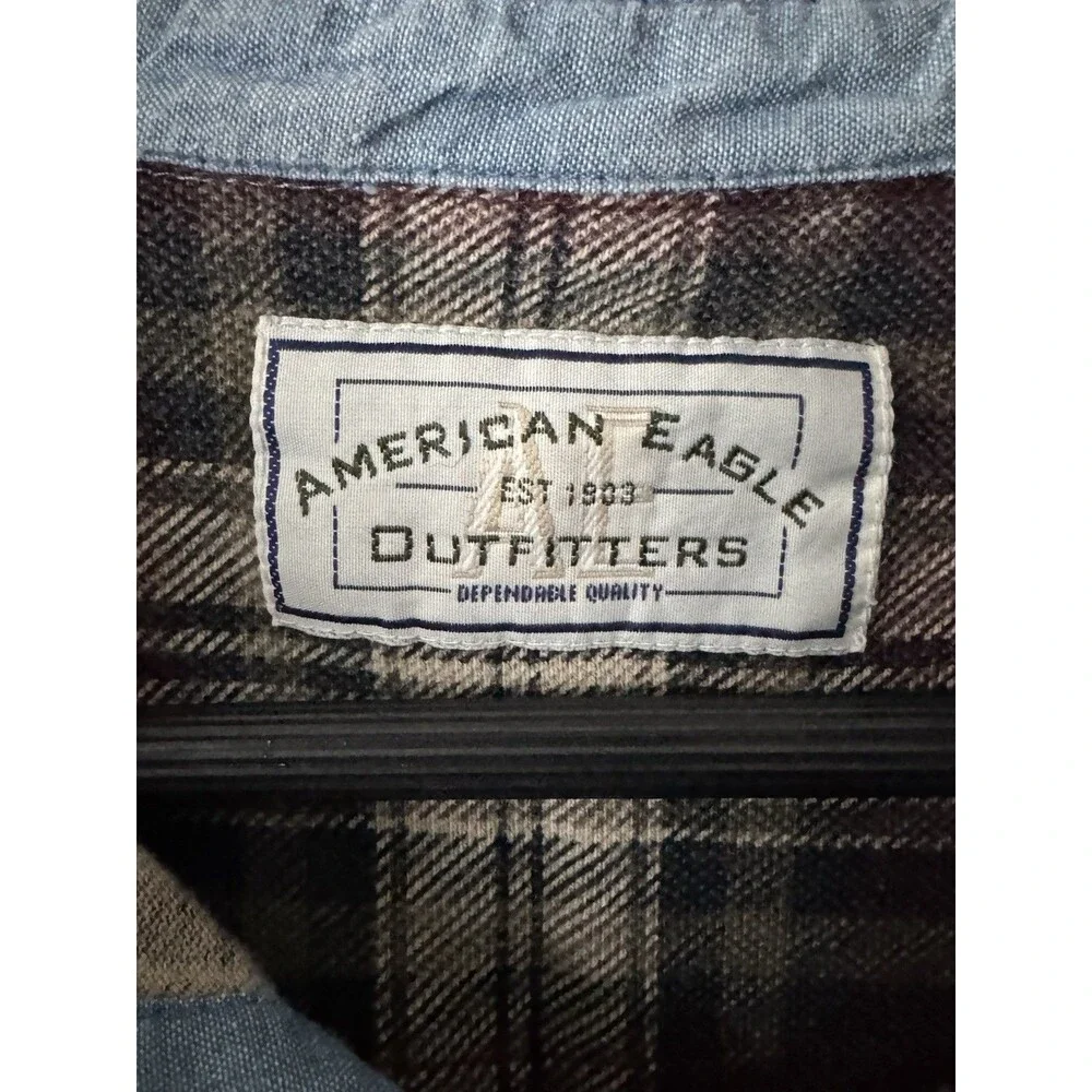 American Eagle Outfitters Plaid Polo Shirt Mens M Burgundy Y2K Preppy Cotton